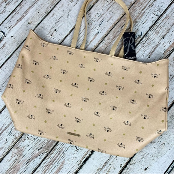 NWT Rampage Wing Logo Shoulder Bag Tote Purse Carryall Roomy Almond - Picture 8 of 14